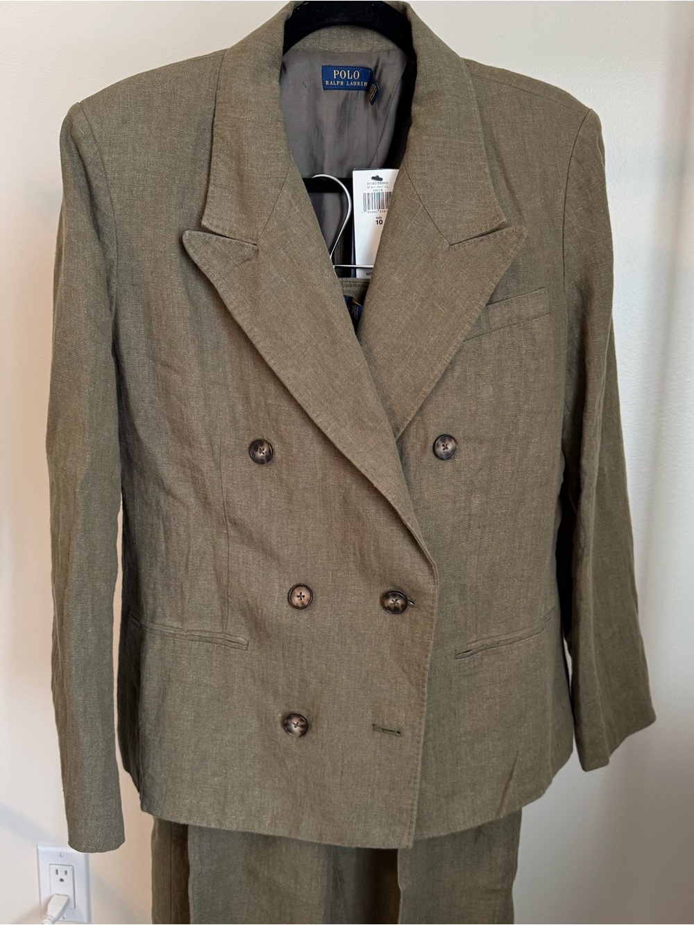 Polo by Ralph Lauren Olive Green Double-Breasted Linen Blazer